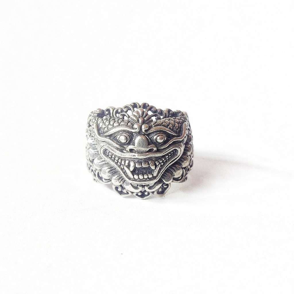 Cincin Ring Perak Bali Silver Ukir  Barong Randa Lebar Hati 925 Pria Laki Wanita Custom
