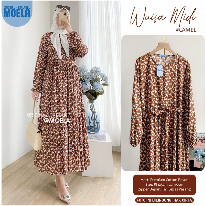 MOELA WUISA MIDI DRESS KOREA GAMIS RAYON ADEM HALUS FASHION MUSLIM