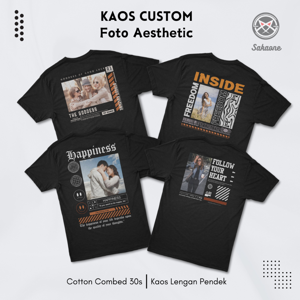 Kaos Sablon Custom Foto Aesthetic | Kaos Dewasa Unisex | Kaos Sablon DTF