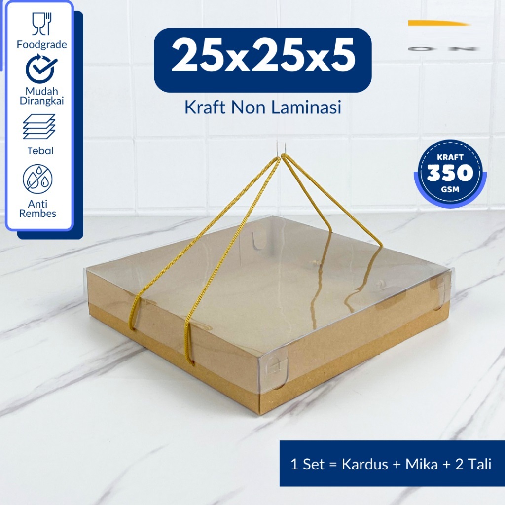 

COD E-Flute Box Kemasan Parcel Mika Tali Puding Mini, Box Cake, 25x25x5cm Tali Hampers