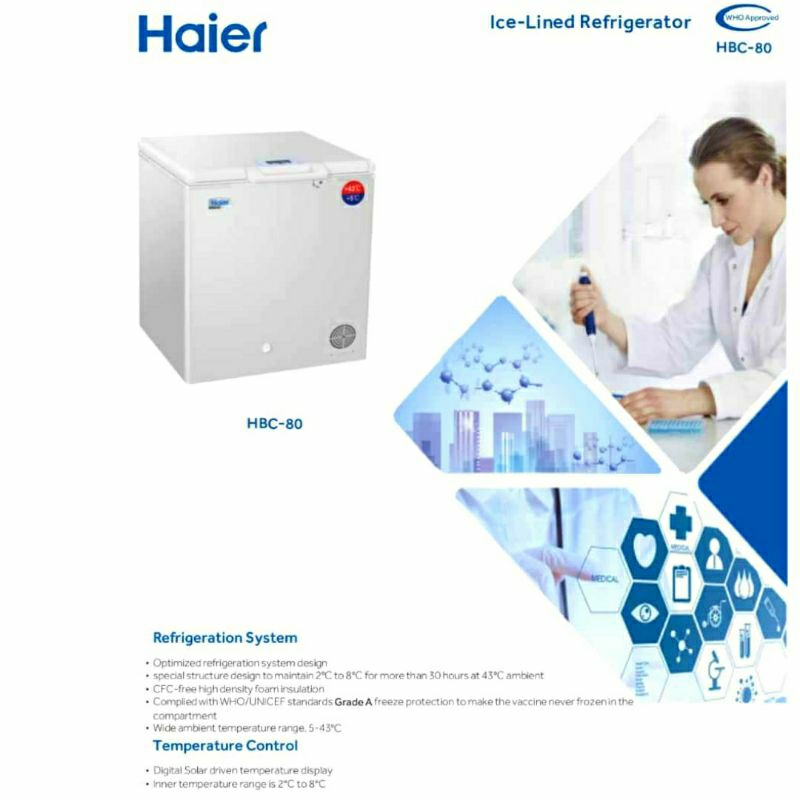 Kulkas Vaksin Haier HBC 80, Kapasitas 80 Liter, Sistem Pendinginan Optimal
