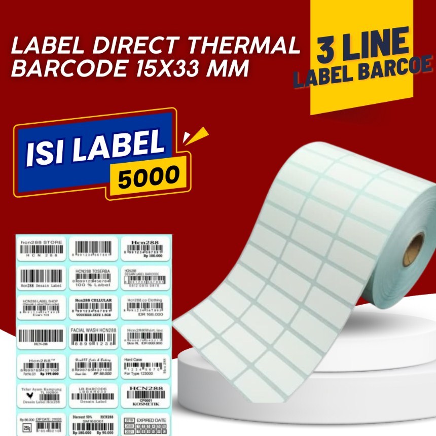 

TERMURAH Label Barcode Direct Thermal 3 Line 33x15mm [5000 PCS]