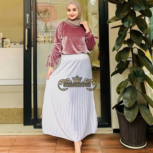 Rok Plisket Putih Bw // Rok Plisket Bludru Velvet Premium Import