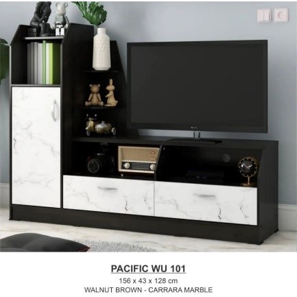 RAK TV MEJA TV BUFFET TV MINIMALIS MARBLE HITAM SERBAGUNA