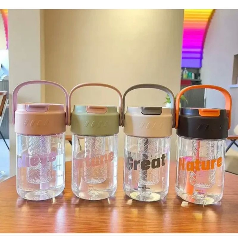 Botol Sedotan / Botol Air Pemisah Teh / Botol Air Kapasitas Besar 600ML