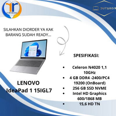 LAPTOP LENOVO IdeaPad 1 15IGL7 (WARNA SILVER CEMERLANG)