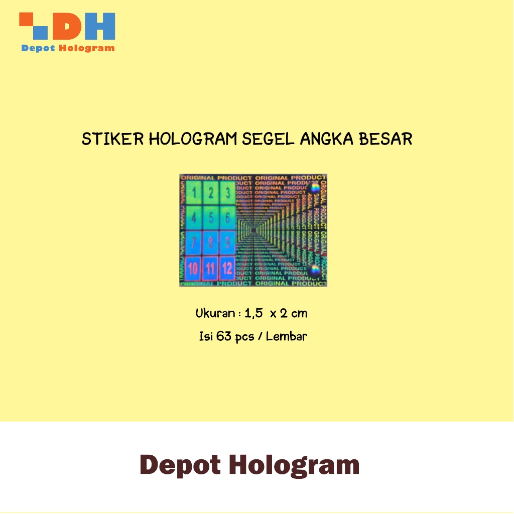 

Paket 50 lbr ST.Hologram Angka Besar 1,5 x 2 cm