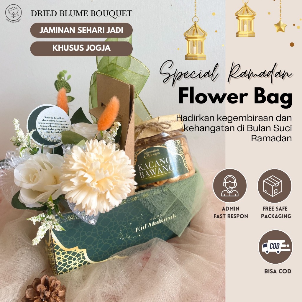 

Flower in Bag Paket Lebaran Hampers Idul Fitri Set Hadiah Ramadhan Parcel Makanan Buket Snack Parsel Idul Fitri Unik Kekiniaan
