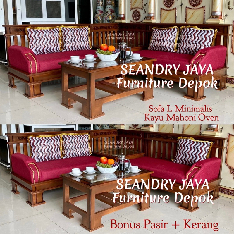 SOFA KAYU L MINIMALIS/KURSI/MEJA/MODERN/BAGUS/PROMO MURAH/SEANDRY JAYA FURNITURE DEPOK/KELAPA DUA/CI