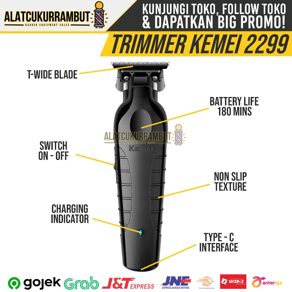 KEMEI 2299 Alat Cukur Rambut Jenggot Kumis Trimmer Kemei Mesin Cukur Rambut