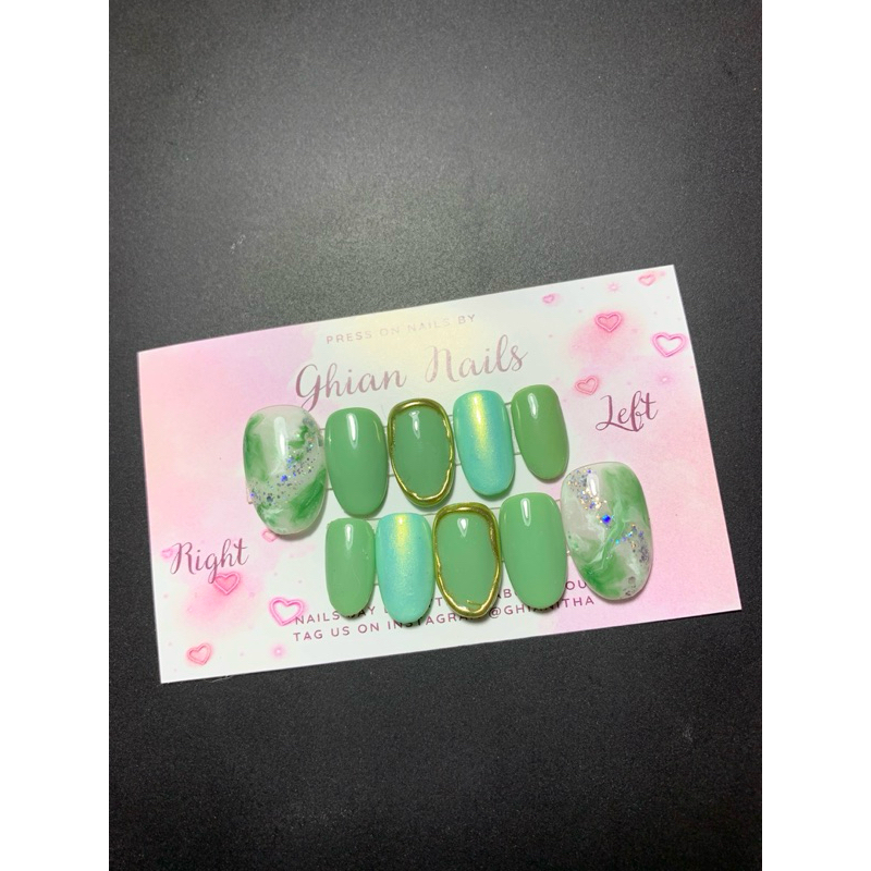 Press on nails marble green sage | Handmade nail art | Custom nails | Kuku palsu | Nails wedding