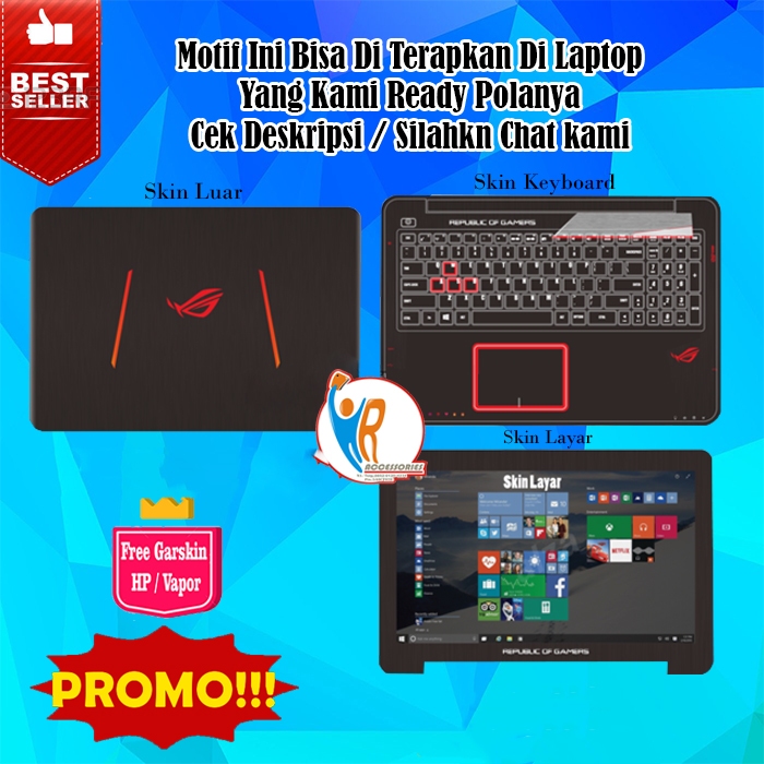 Original Garskin Laptop Full Body Asus A456U Motif ROG - Free Custom Gambar