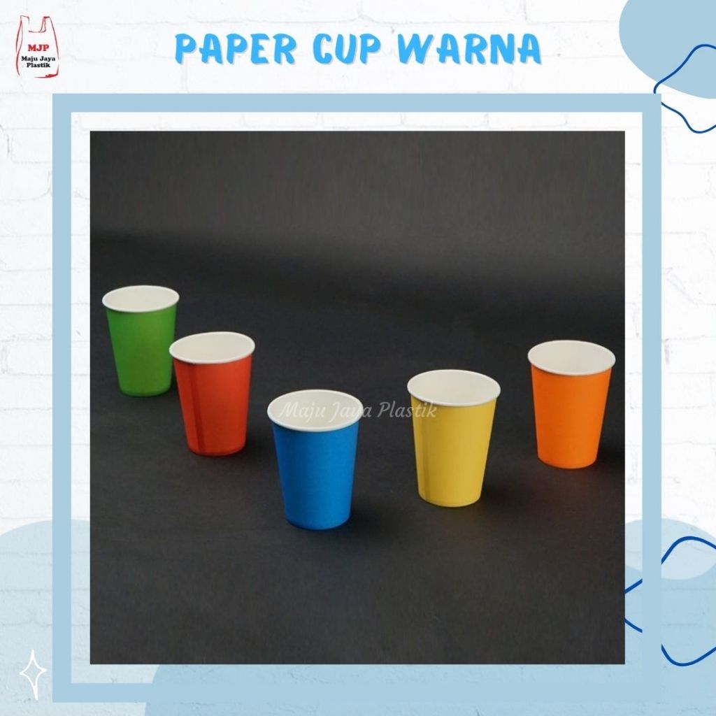 50pcs Paper Cup 9 oz Warna Warni Tebal | Gelas Kertas Pesta Kopi, Coffee Cup Polos Berkualitas