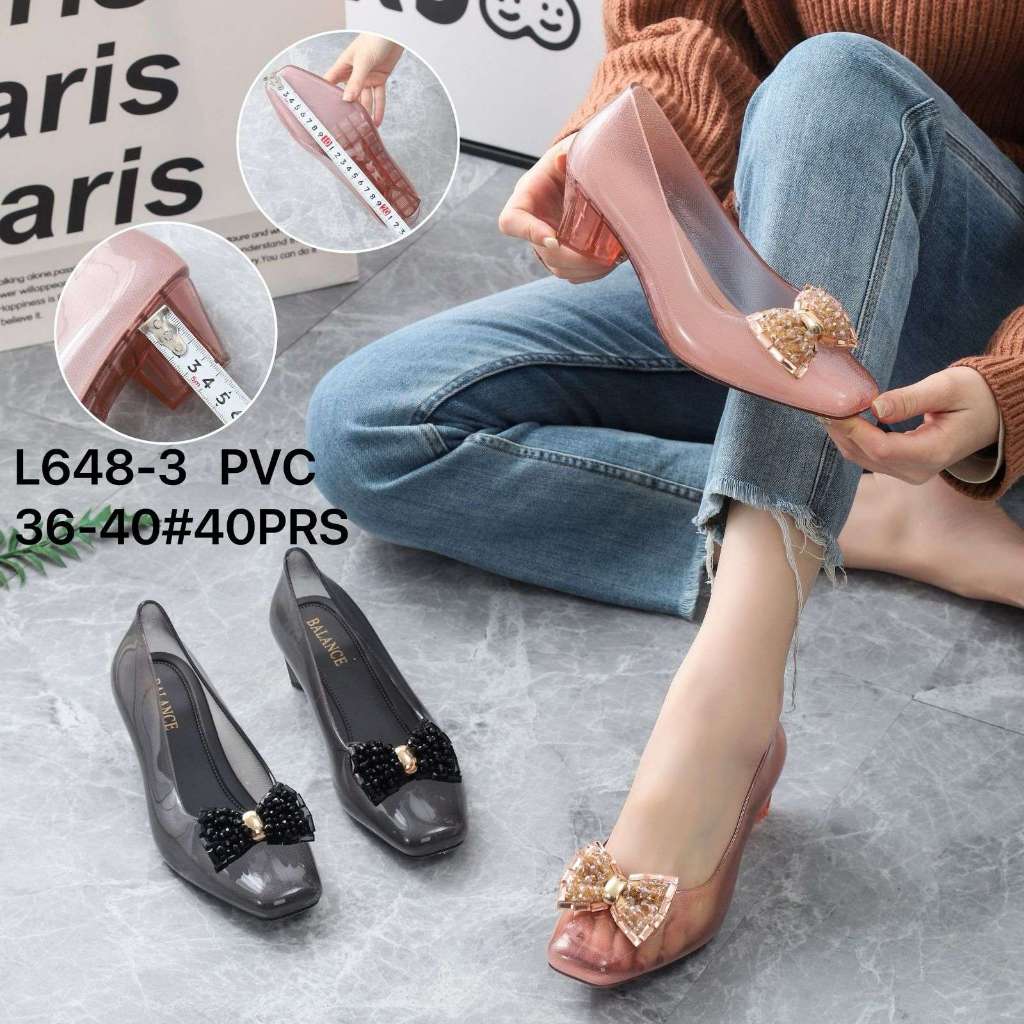 Sandal Fashion Jelly Wanita Balance Motif Transparan Motif Pita Pernak Pernik Sandal Slip On 648-3