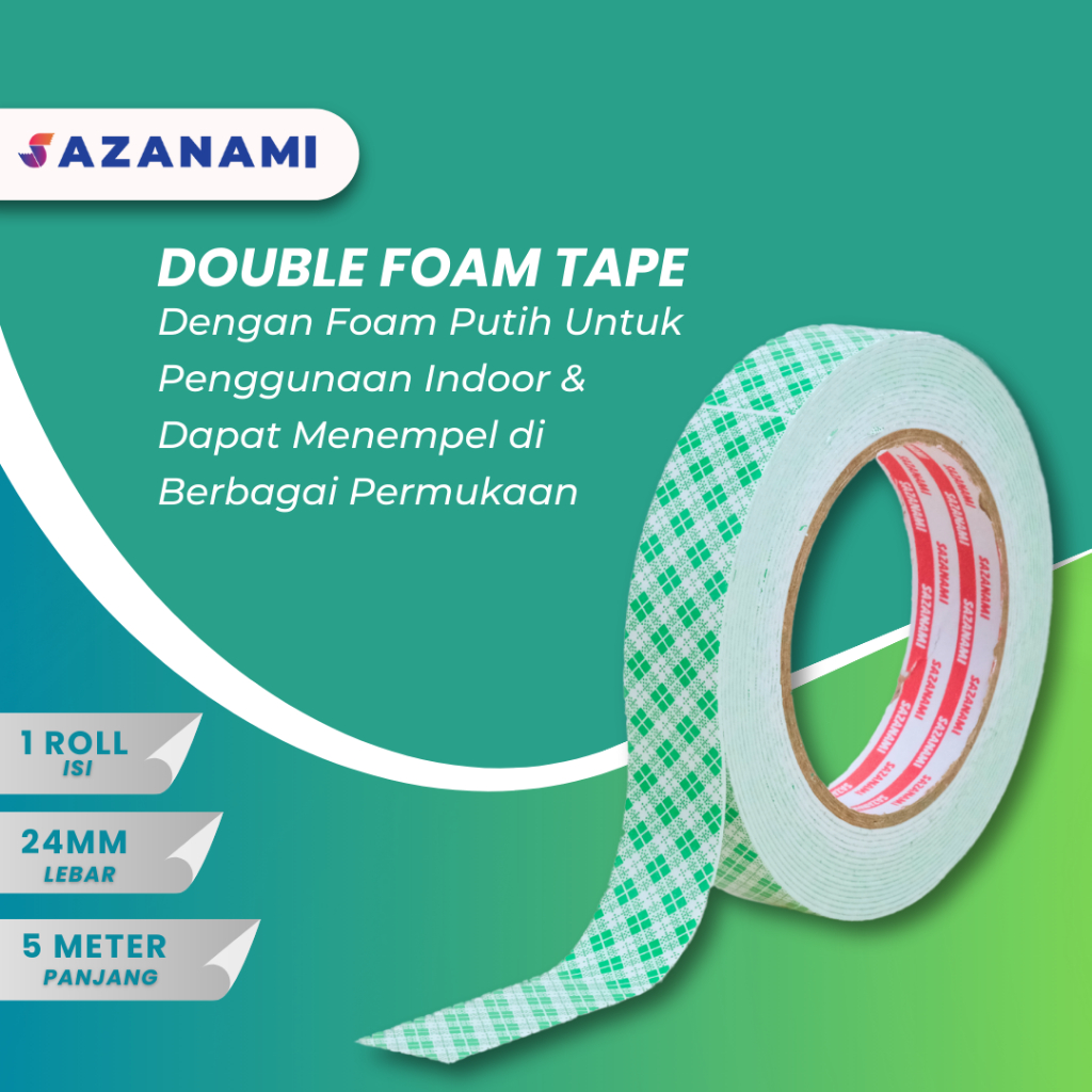 

SAZANAMI DOUBLE TAPE FOAM 1" X 5 METER DOUBLE TAPE BUSA DOUBLE SIDED FOAM TAPE