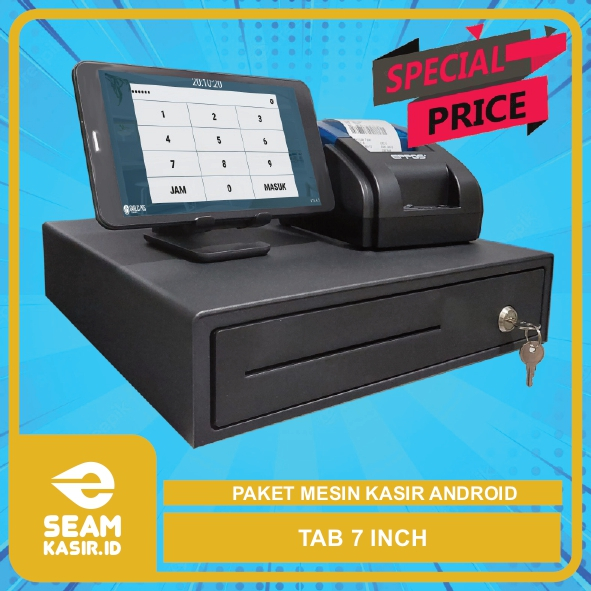 PAKET MESIN KASIR POS ANDROID TABLET/TAB 7- SIAP PAKAI : Tab, Laci Uang/Cash drawer & Printer Therma