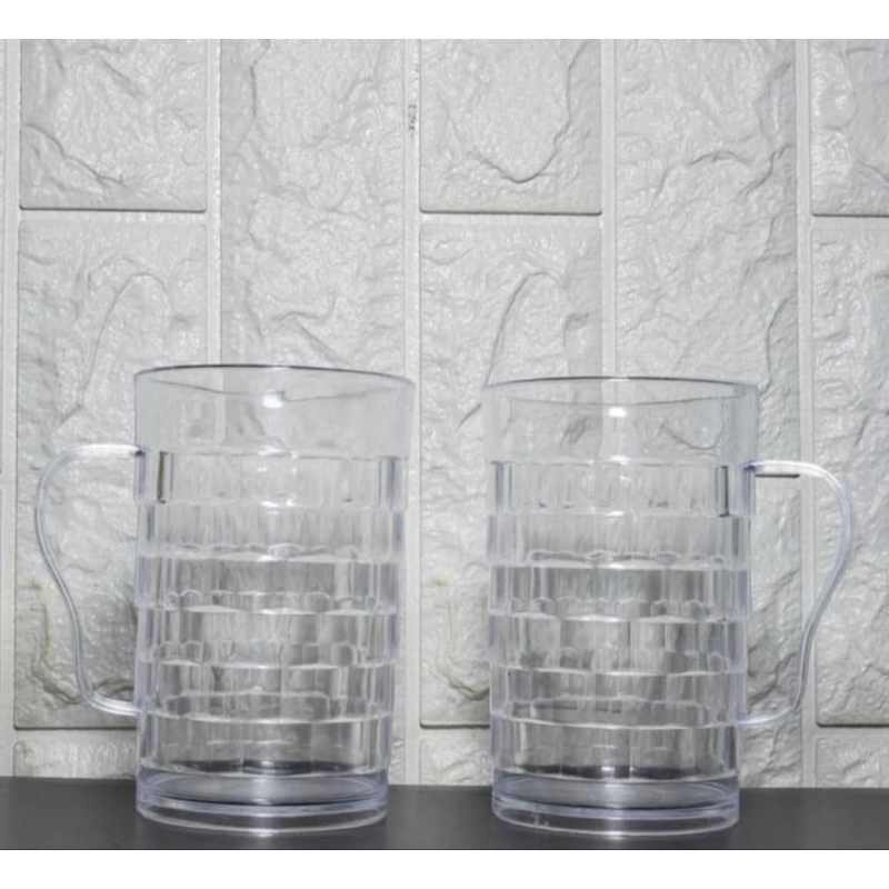 6 PCS GELAS PLASTIK BENING / GELAS PLASTIK GAGANG/ GELAS MODEL BAMBU/ MUG/ MURAH 