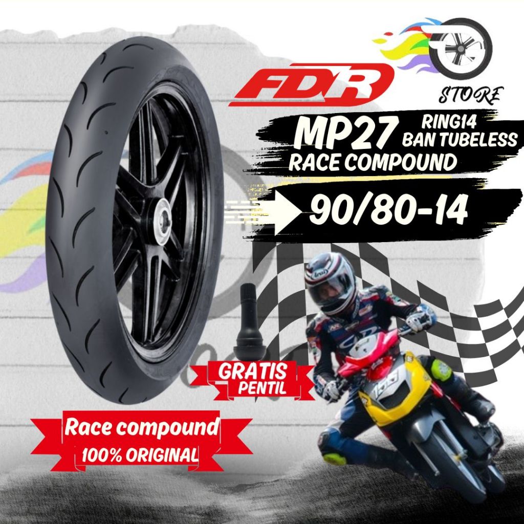 Ban Motor Matic Tubeles  FDR MP27 Ring14 Race Compound tubeles 90/80-14 Sepasang depan belakang beat Vario Scoopy