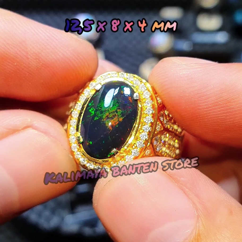 Kalimaya Black Opal Solid Banten Jarong Golebag Digital Super Mewah Ring MicroSetting HandMade