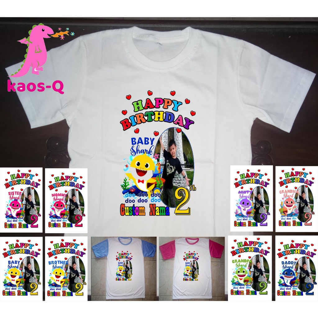 Kaos Ulang Tahun Anak Baby Shark Custom Foto
