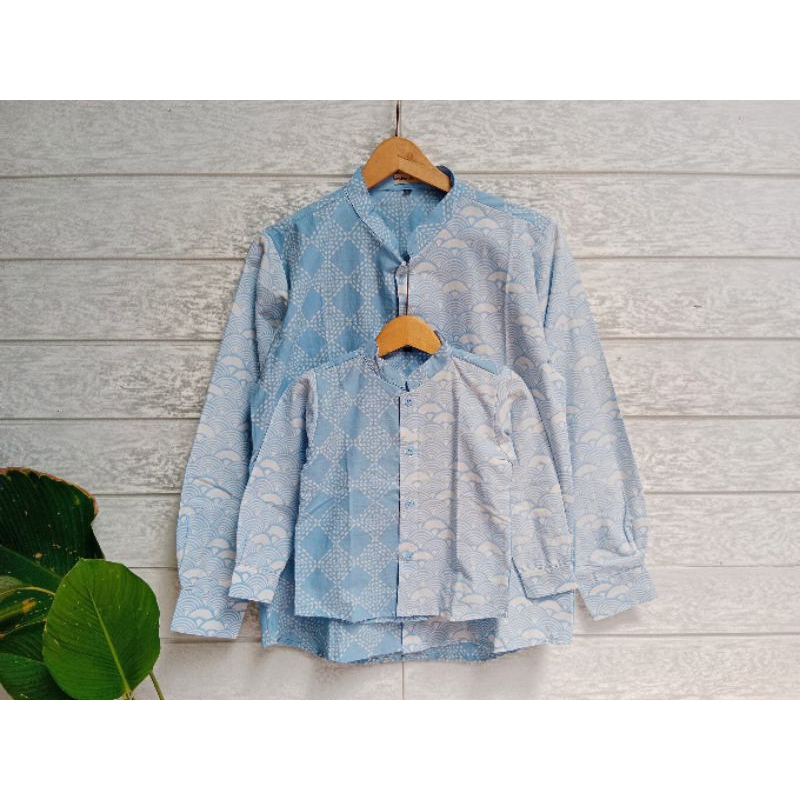 Couple Batik Koko Ayah Anak Warna Biru Langit by Rayhan Batik