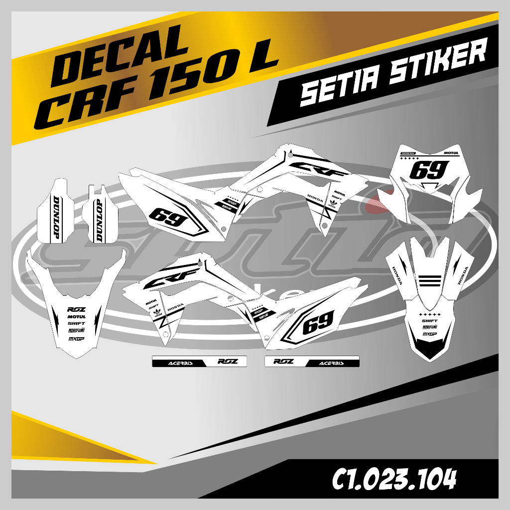 DECAL STIKER CRF 150 L FULL BODY, WARNA PUTIH, SUPERMOTO, TRAIL, DESAIN BEBAS CUSTOM BARU (C1.023.10
