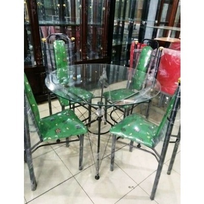 Meja Makan Kaca Bulat + 4 Kursi type Belgia