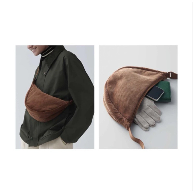 SALE UNIQLO SHOULDER CORDUROY BAG ORIGINAL/SALE UNIQLO WANITA TAS BAHU MINI BULAT KORDUROI ORI