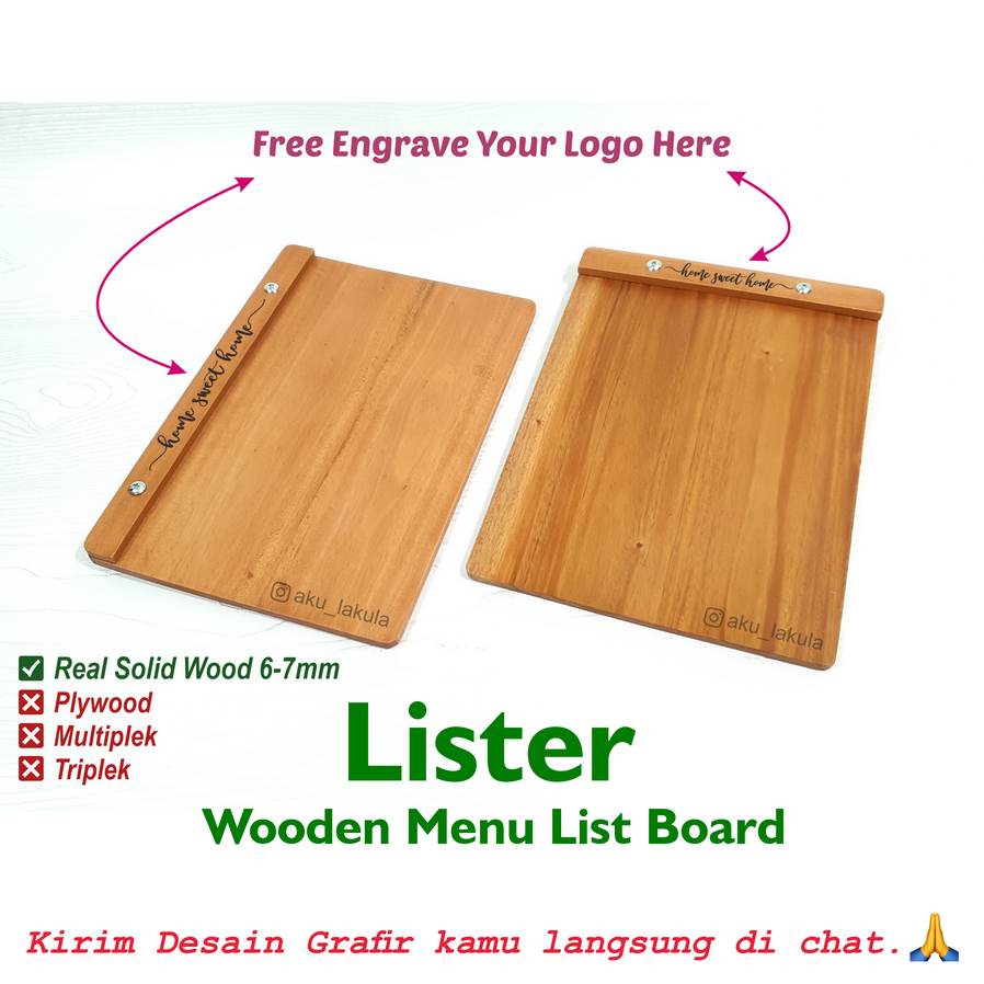 

FREE GRAFIR Kayu Mahoni Menu Board A4 / Papan Menu Kayu Cafe Resto - LiSTER