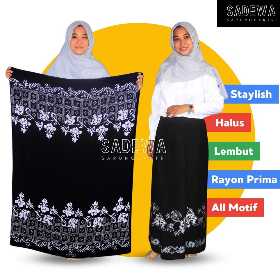 New Collection SADEWA  SARUNG SANTRI BATIK GOYOR WANITA TERBARU WARNA HITAM PUTIH MONOCHROME MERAH B