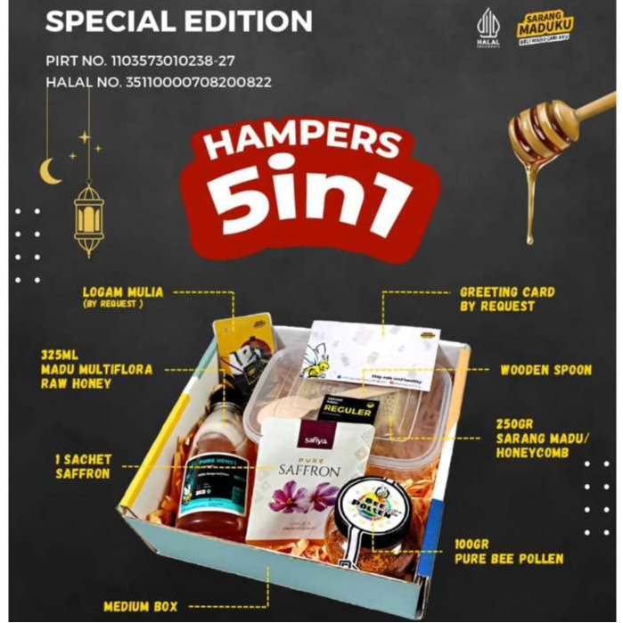 

Little Ummah Honey - Hampers Lebaran Idul Fitri - Parcel Lebaran - Hampers Kado Madu Asli Paket 5in1
