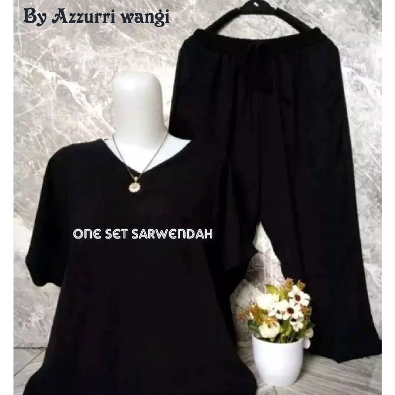 One set sarwendah bahan crinkle airflow terlaris/ setelan crinkle wanita celana 3/4 lengan pendek