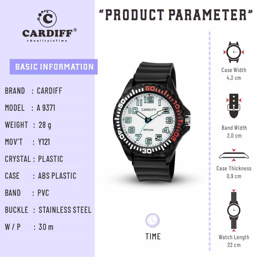CARDIFF Jam Tangan Pria Analog karet A 9371 Water Resist