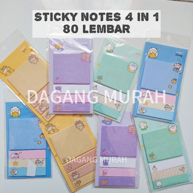 

(1 PCS) 80 LEMBAR STICKY NOTES 4 IN 1 LUCU MEMO ALA KOREA TEMPELAN PESAN