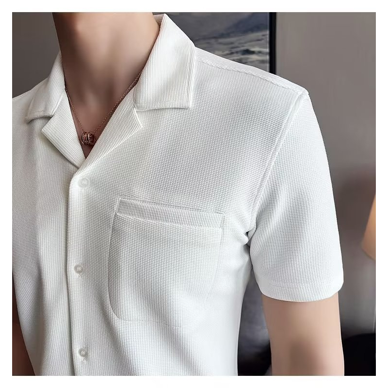 OLD MONEY | Kemeja Casual Pria Polos | Tekstur Waffle | White