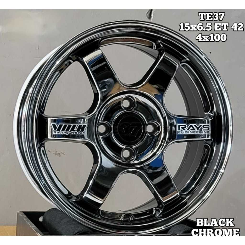 velg TE37 black chrome ring 15 pcd 4x100 velg mobil brio,jazz,yaris,mobilio,agya