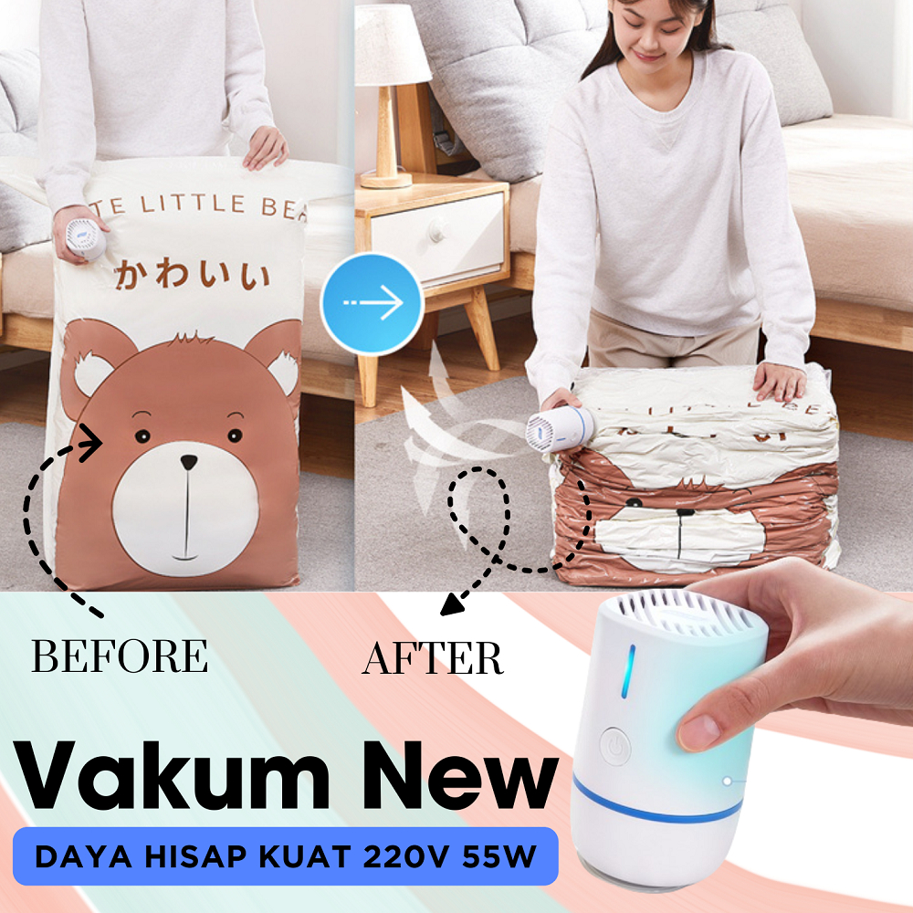 Vacum Bag Vakum Baju Pakaian Traveling Elektrik Tas Penyimpanan Listrik 220V 55W