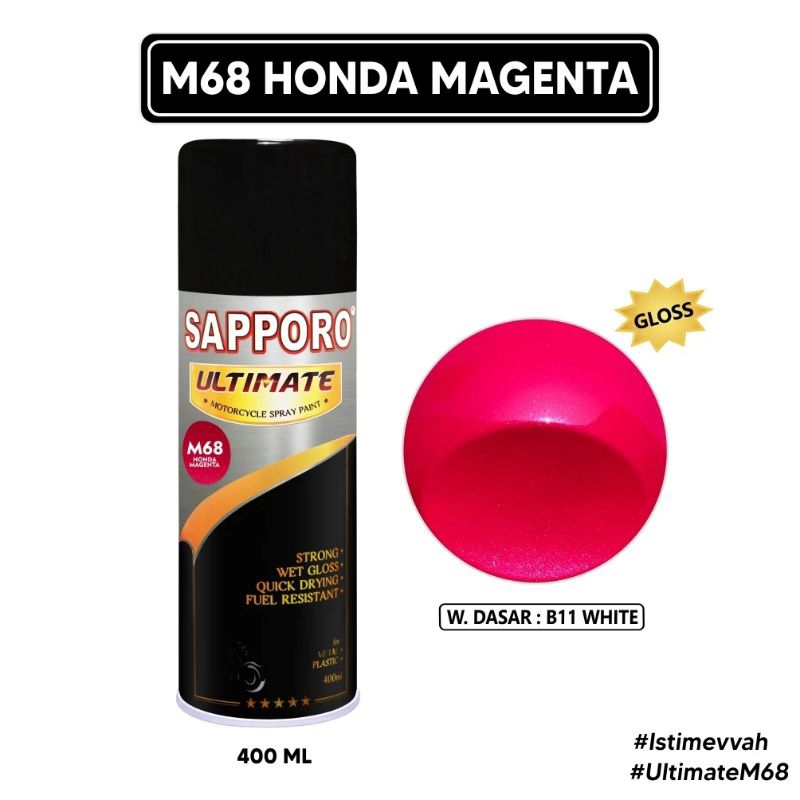 SAPPORO ULTIMATE M68 HONDA MAGENTA CAT SEMPROT SPRAY PAINT WARNA PINK saporo tahan bensin