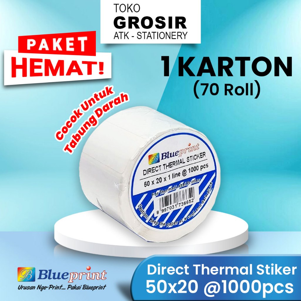 

PROMO HEMAT 50x20 Direct Thermal Sticker , Kertas Label Stiker BLUEPRINT, 50x20 mm Isi 1000 Paket Hemat