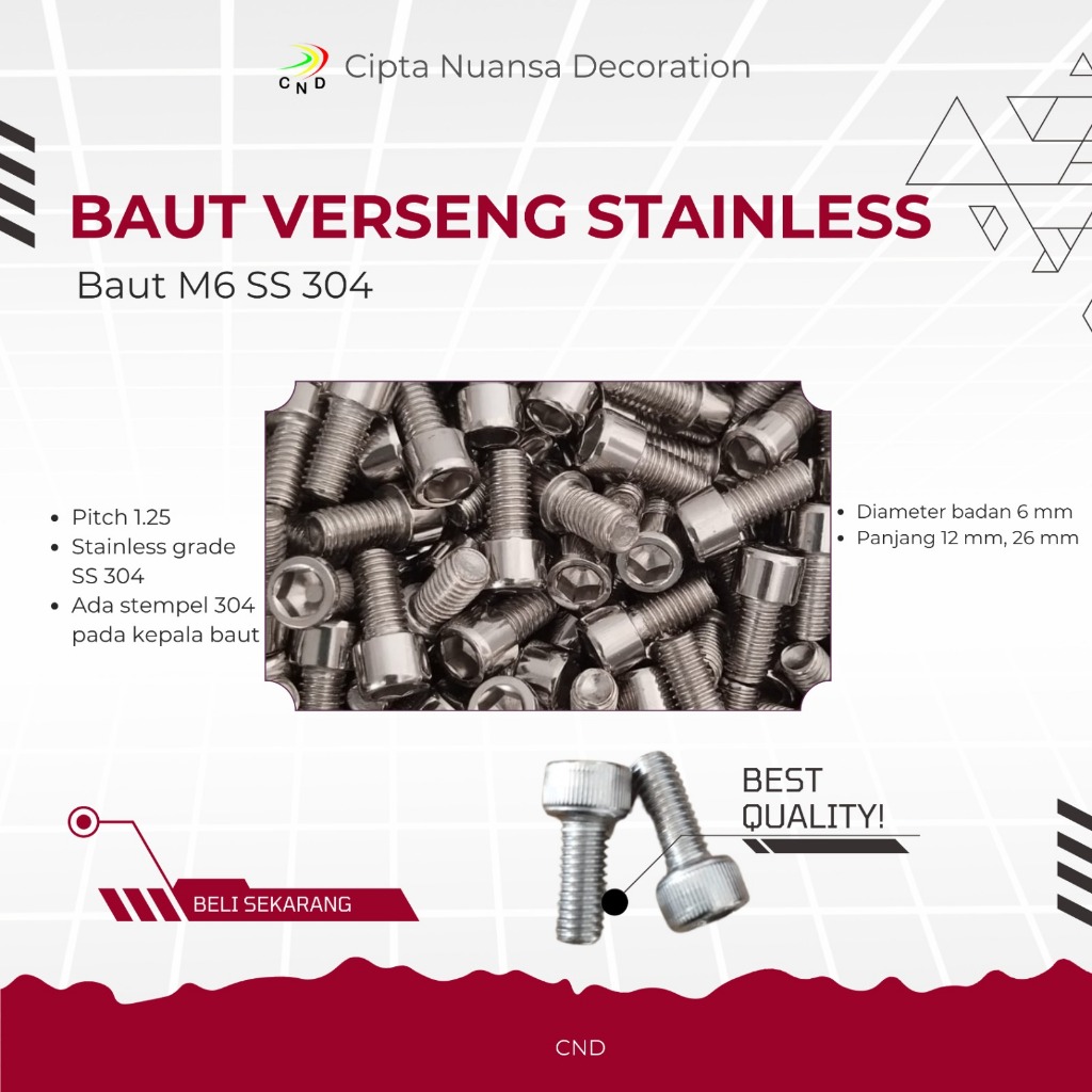 BAUT VERSENG M6 STAINLESS STELL 304