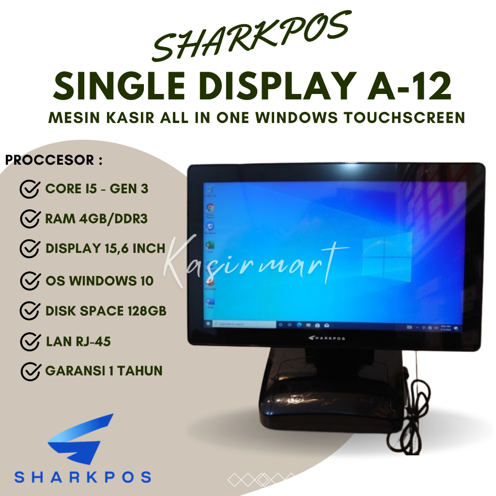 Sharkpos A12 All in ONE POS Windows Ci5 4/128GB Monitor Touchscreen Mesin Kasir 15.6 inch