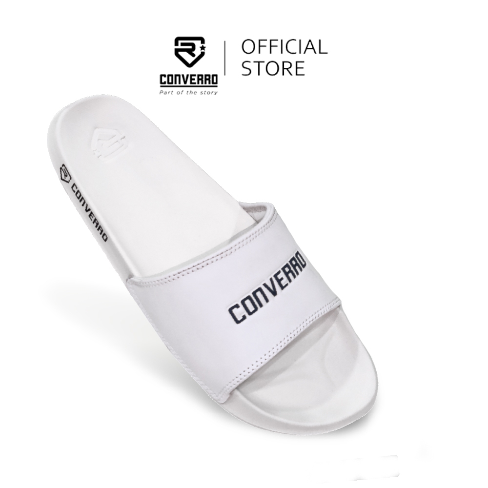 CONVERRO Sendal Selop Distro Pria Wanita Original Mid Font Putih / Sendal Slop Pria / Sendal Slip On