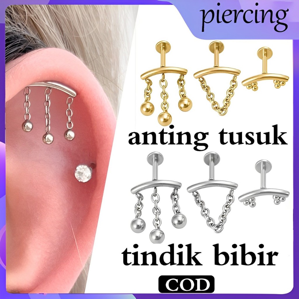 anting emas tindik titanium Gaya baru 2024 Serba guna anting tusuk stainless anti karat Klasik dan s
