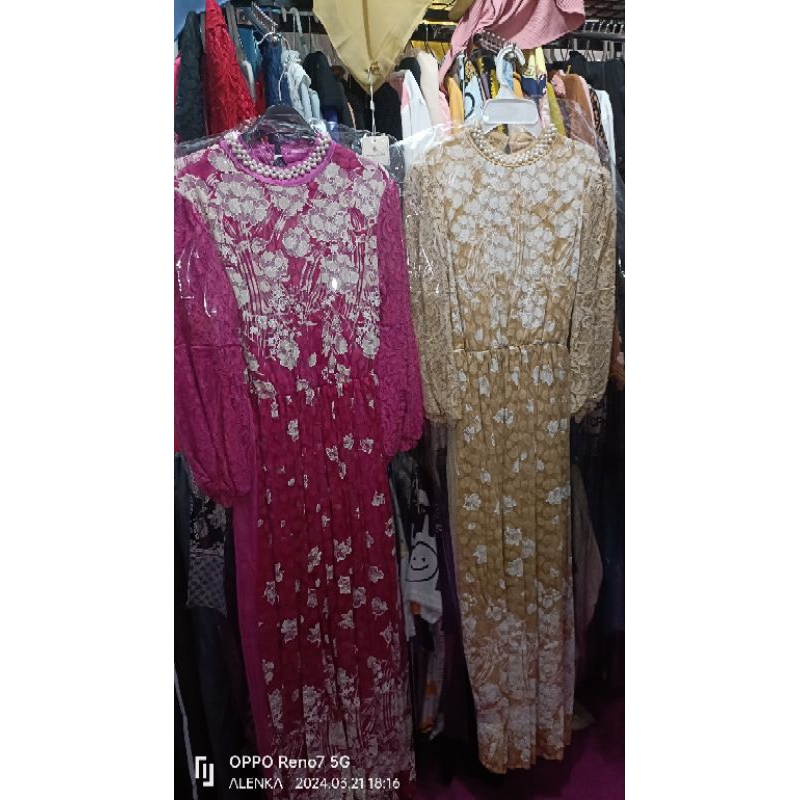 gamis baru new brukat mix tutu dan mutiara warna pink fanta