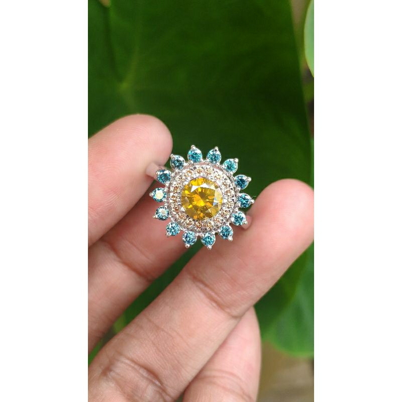 Cincin emas berlian wanita motif bunga natural berlian fancy yellow diamond cincin berlian Kuning ci