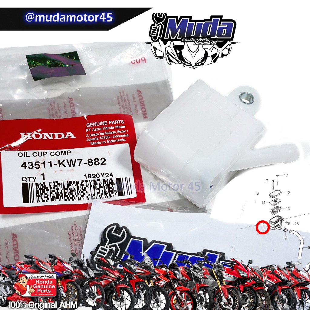 TABUNG MINYAK REM BELAKANG CS1 CB150R CBR150R CBR250RR CB150X SUPRA GR SONIC CRF150L 43511-KW7-882 S