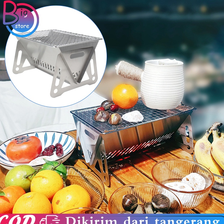 js Pemanggang Camping Set Grill Pemanggang Portable Pemanggang Serbaguna Dirakit Lipat Bbq Grill Set