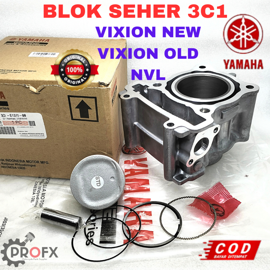 BLOK SEHER RING PISTON KIT VIXION LAMA/NEW NVL YAMAHA 3C1 KUALITAS ORIGINAL YGP ASLI BORING BELOK