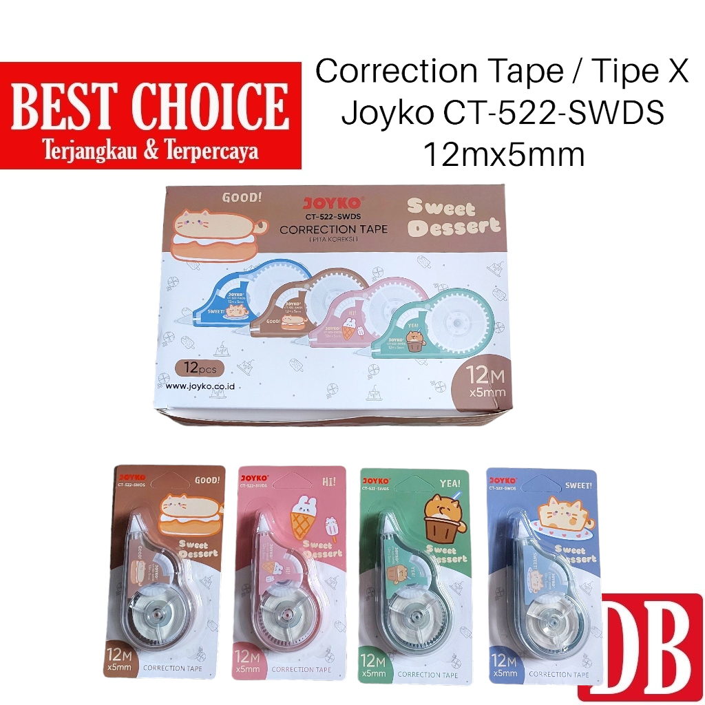 

Correction Tape / Tipe X Roll / Tipex Kertas / Tip-Ex Joyko Lucu CT-522-SWDS 12M x 5mm