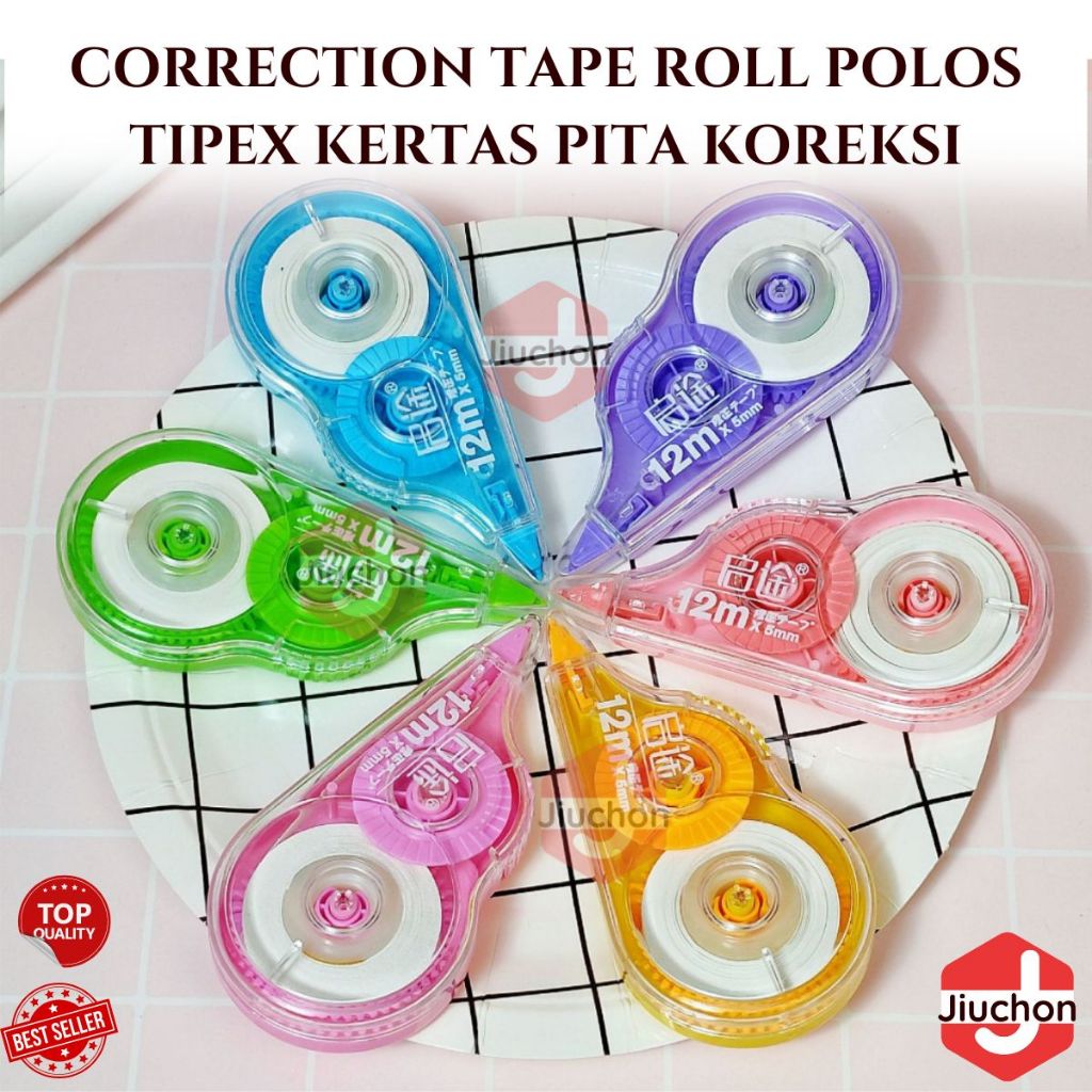 

JIUCHON Correction Tape Roll Polos Penghapus Pulpen TipeX Kertas Pita Koreksi Tidak Mudah Robek Alat Hapus Tulisan Pen Pena